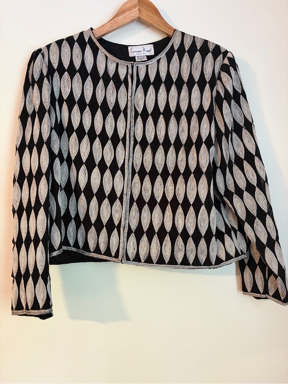 Vintage Laurence Kazar Embroidered Evening Jacket Size XL Black & Silver